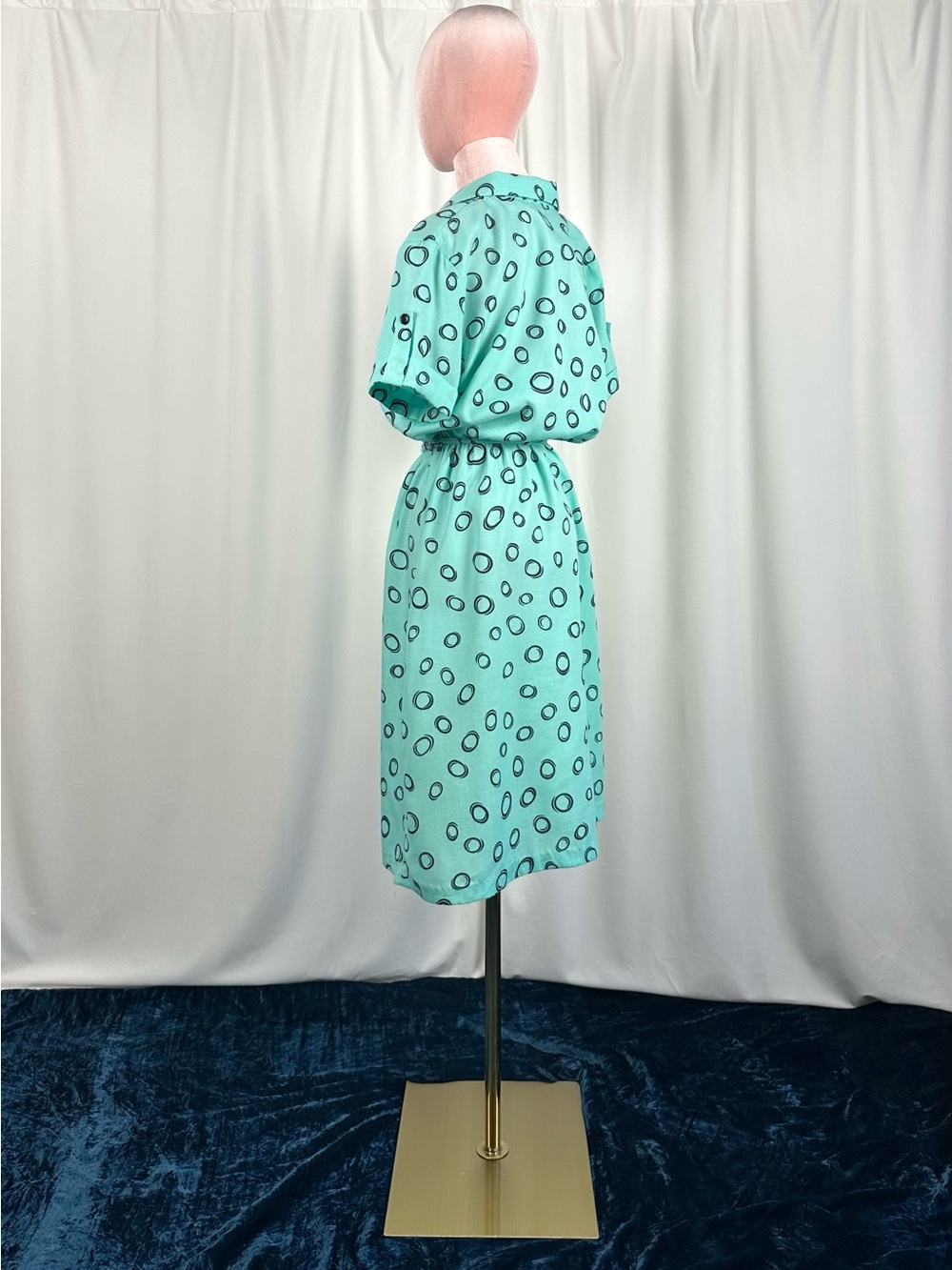 Vintage David Bradley Mint Abstract Polka Dot Print Shirt Dress M/L - Picture 10 of 16